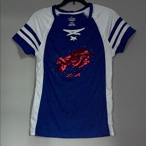 Majestic Buffalo Bills Sequin Lace-Up Top